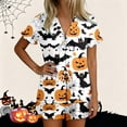 thumbnail image 2 of Halloween Pajama Set for Women Halloween Print Short Sleeve Top and Shorts 2 Piece Separate Casual Sleep Loungewear, 2 of 7