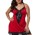 thumbnail image 6 of fheaev Plus Size Lingerie for Women Chemise V-Neck Lace Trim Sleeveless Sleepwear L6 Red, 6 of 9