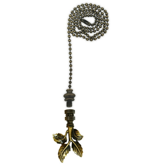 Royal Designs Fan Pull Chain with Elegant Leaves Finial ? Antique Brass