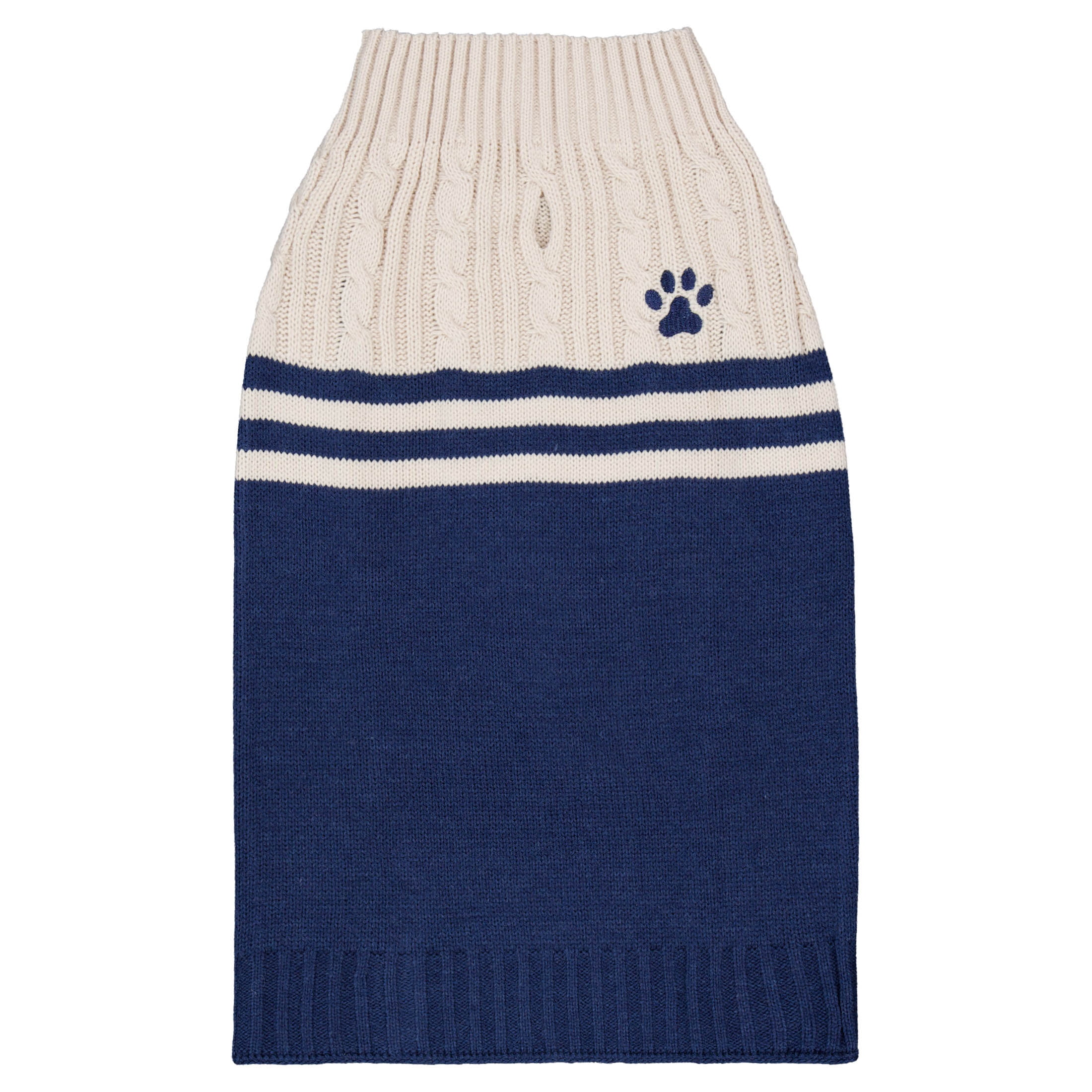 Vibrant Life Cable Knit Sweater for Dogs, Paw Print, Cream and Navy, L