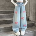 thumbnail image 5 of kpoplk Girls Jeans Denim Elastic High Waisted Wide Leg Baggy Cargo Pants with Pockets(Pink,11-12 Y), 5 of 9