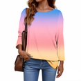 thumbnail image 2 of WTOBBY Women's Gradient Print Hem Slit Casual Long Sleeve Round Neck Top Fashionable Design Comfort Fit Ombre Style Lightweight Material Daily Outfit Essential for US Market,Pink 2XL, 2 of 5