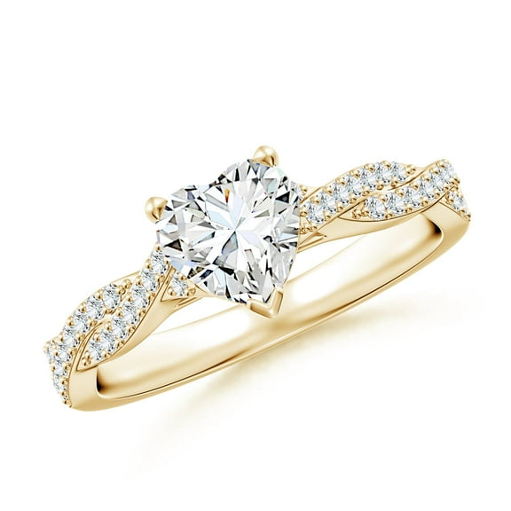 ANGARA Lab Grown Peg Head Heart Diamond Engagement Ring for Women in 14K Yellow Gold (Size-6mm| Color-F-G| Clarity-VS) | April Birthstone, Anniversary, Jewelry Gift for Women | Lab-Grown Diamond Ring