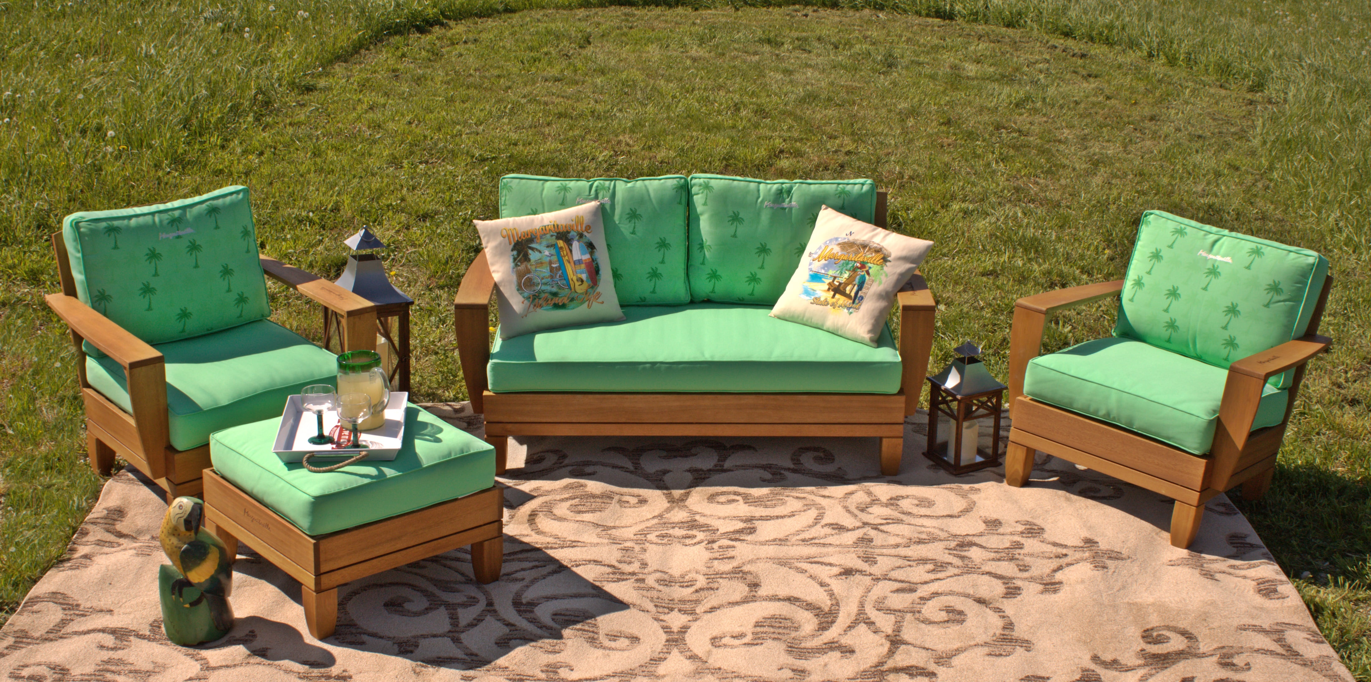 5pc Jimmy Buffet Margaritaville Patio Furniture Conversation Set 5pc Jimmy Buffet Margaritaville Patio Furniture Conversation Set With Reversible Cushions Green