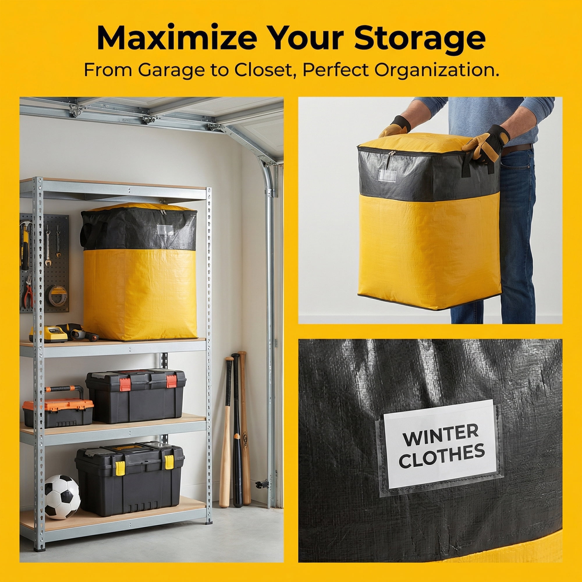 Unique Bargains Storage Bags for Organizing Closet Organizers Yellow 19.7"x19.7"x28.3"