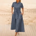 thumbnail image 2 of LOVZFMLL Robes d'Été pour Femmes 2025 à Rayures à Manches Courtes avec Nœud à l'Avant Maxi Robe-Chemise Vêtements pour Femmes pour le Travail Décontracté Quotidien Gris TG, 2 of 8