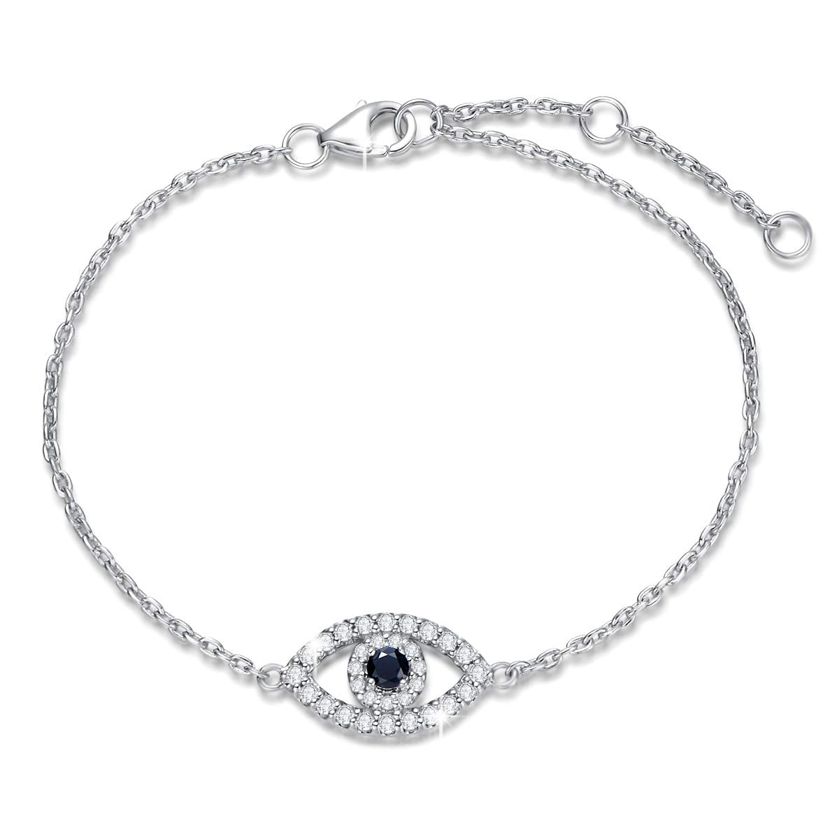 FANCIME Sterling Silver Evil Eye Necklace Evil Eye Bracelet Cubic Zirconia  Simulated Diamond Pendant Necklace Danity Fine Jewelry for Women Girls
