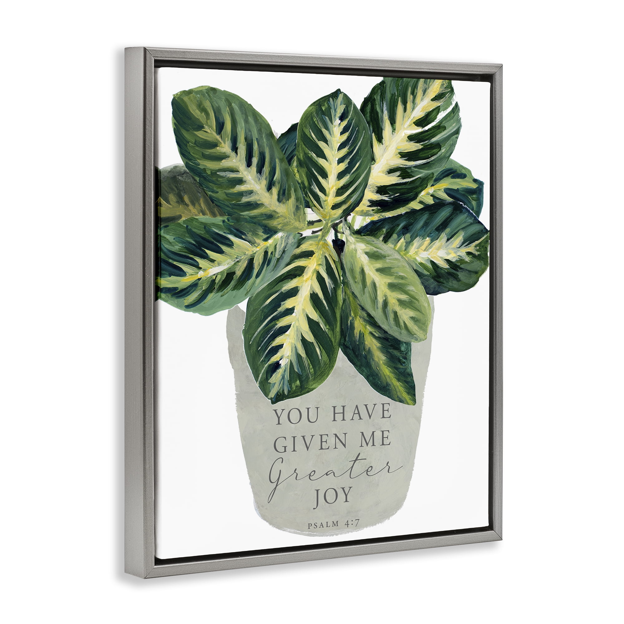 Stupell Industries Prayer & House Plant Gray Framed Floater Canvas Wall Art, design by Lanie Loreth