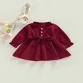 thumbnail image 2 of Kid Girl Long Sleeve Ruffled Neck Solid Casual Dress+ Waist Belt, 2 of 7