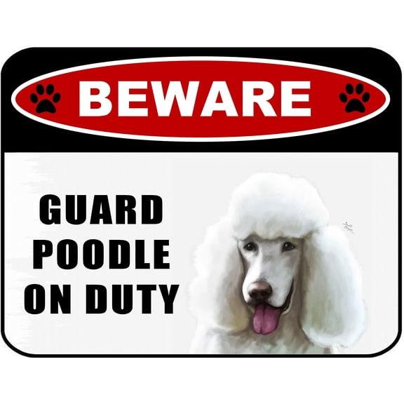 LED Light Up Red Flashing Blinking Attention Grabbing Laminated Dog Sign Beware Guard Poodle on Duty Yard Fence Gate
