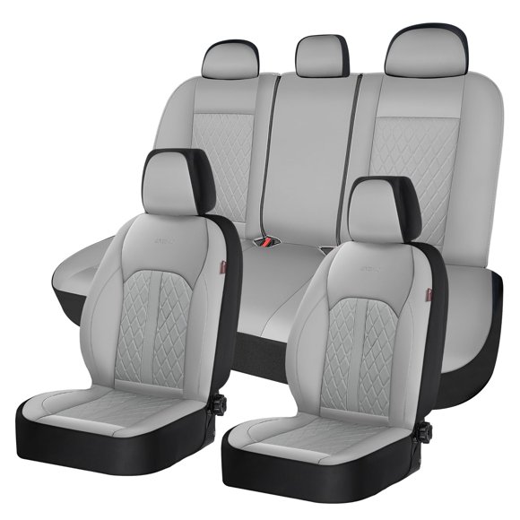 Coverado Juego Completo De Fundas De Asiento Universales De Cuero Para 5 Asientos, Protector Impermeable Y Duradero Para Todo Tipo De Clima, Para Suv, Camioneta, Sedán, Color Gris
