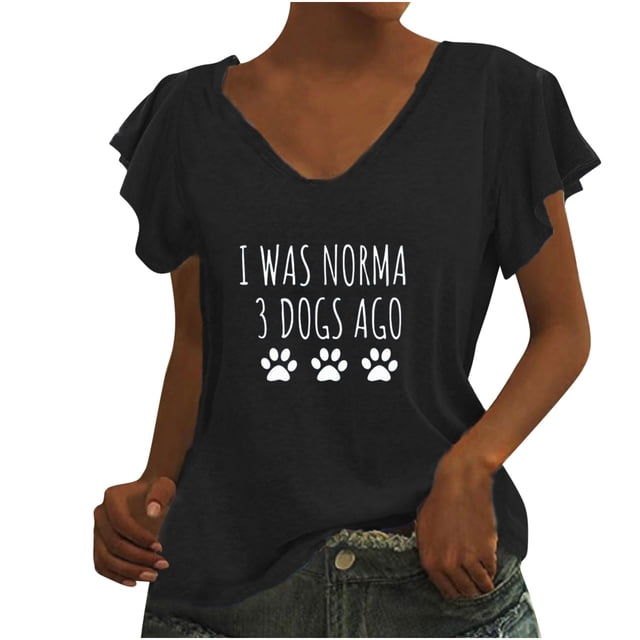 Camiseta informal para mujer, blusa estampada con volantes, manga corta, cuello en V, Tops Fridja ghk7181