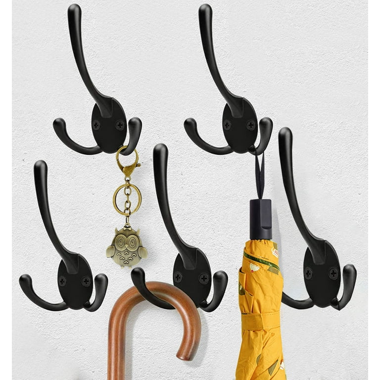 MISSLO Wall Mounted Coat Hooks 5 Pack Heavy Duty Black Hardware Hooks with  Three Prongs Hook Wall Metal Hooks for Hanging Coats Towel Bathroom  Backpack Key Hat Hook 