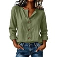 thumbnail image 2 of Womens Button-Down Shirt Solid Color Long-Sleeved Cotton Linen Blend T Shirts Tops Work Office Blouse, 2 of 7