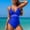 Blue, variant on Ayolanni Bodysuit Womens Swimsuits Sheer Black Modest V-Neck Solid One-Piece Teen Swimwear L