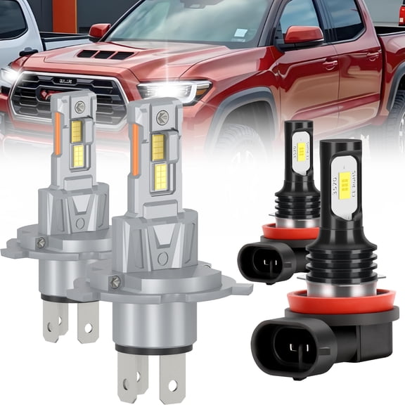 ROADSUN For Toyota Tacoma 2012-2015 LED Headlight Bulbs H4/9003 High/Low Beam and Fog Light H11, Pack of 4, 6000K Cool White, Plug and Play