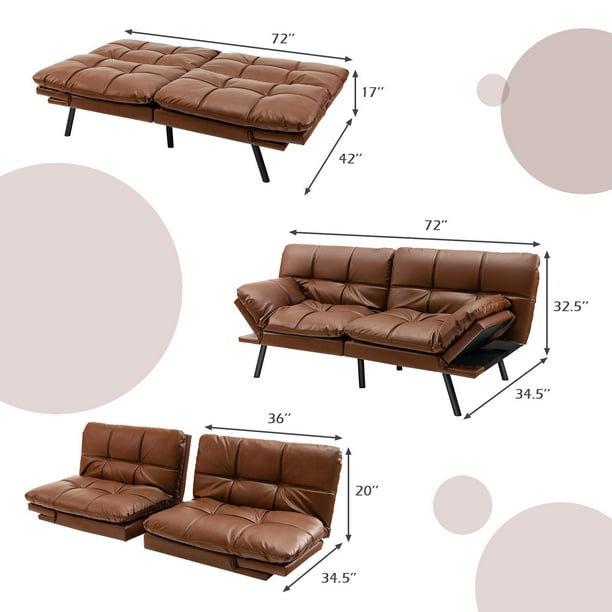 Giantex Convertible Sofa Bed Memory Foam Futon Bed w Adjustable Backrest Armrests Upholstered Folding Couch Sleeper for Small Space Brown