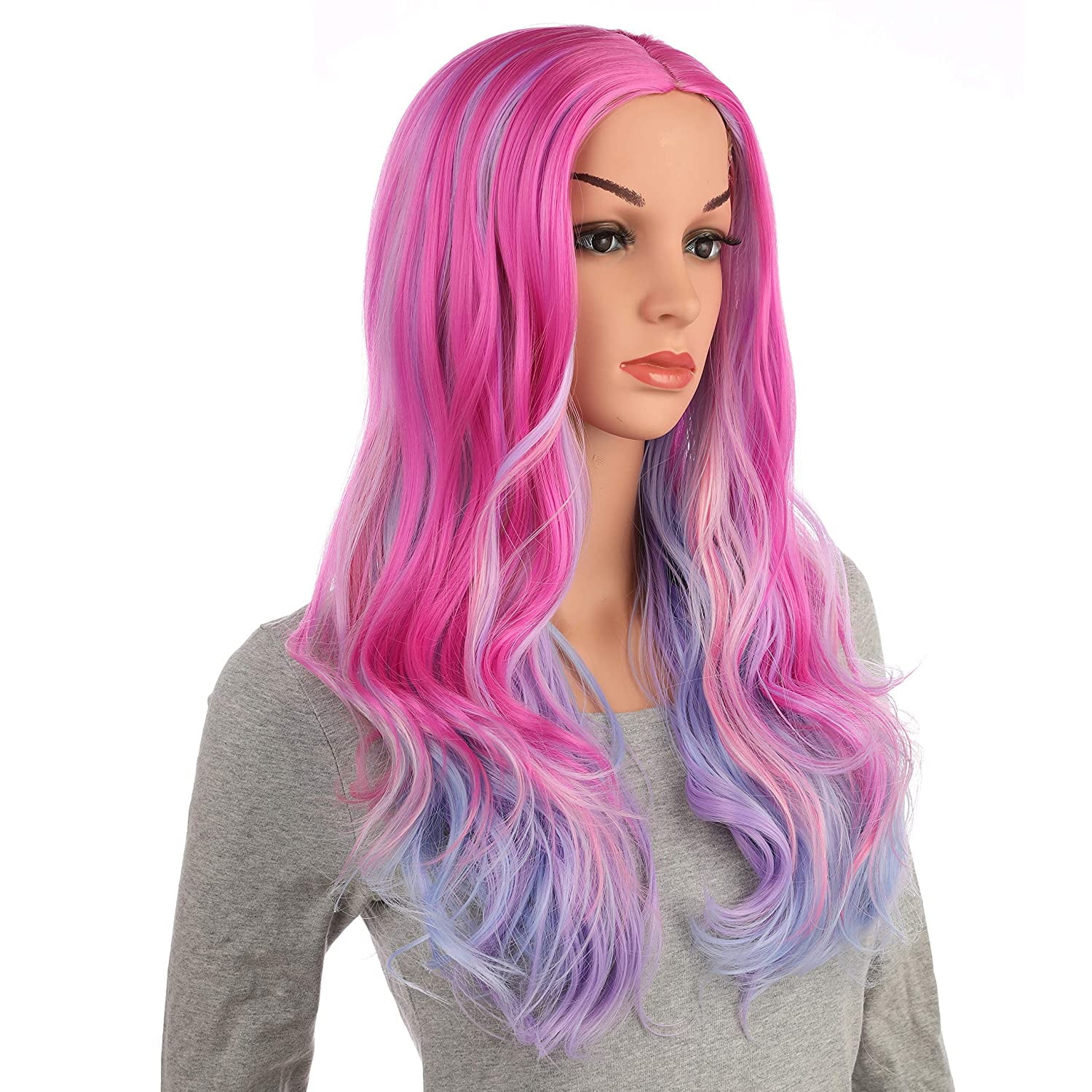 Long Curly Multi-Color Pastel Colorful Rainbow Hair Full Wigs - Charming  Lolita Cosplay Party Audrey Wig For Women (Pink and Purple) - Walmart.com