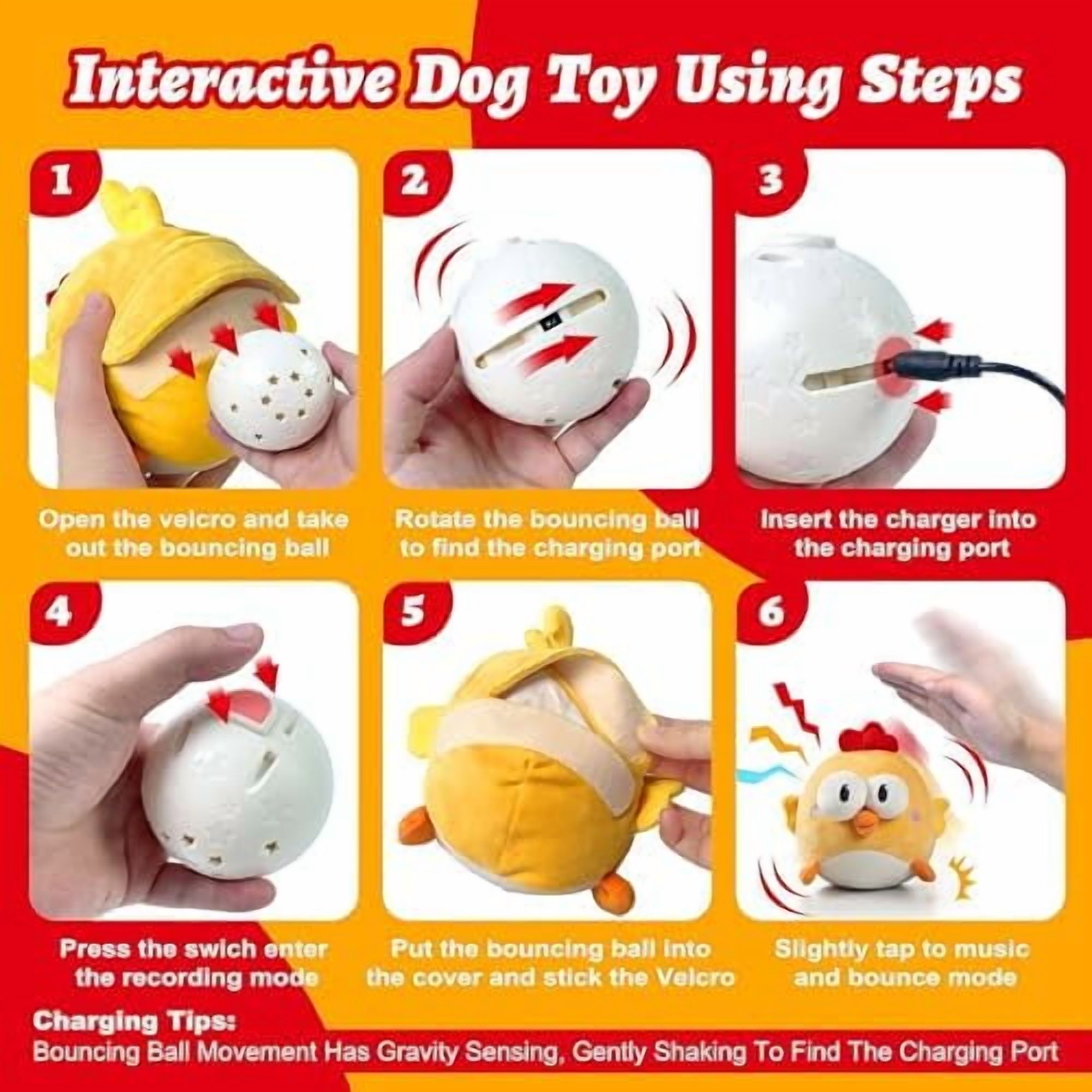 Interactive Dog Toys, Squeaky Moving Ball Toy with Jumping & Music Modes, Rechargeable Plush Chew Toys for Small/Medium/Large Dogs to Keep Puppy Busy Pet Toys (Chick)
