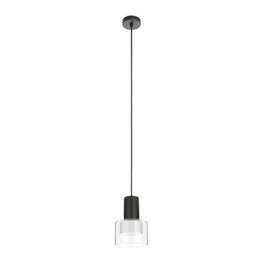 Molineros - 1-Light Mini Pendant - Black Finish - White Interior with Clear Outer Glass Shade