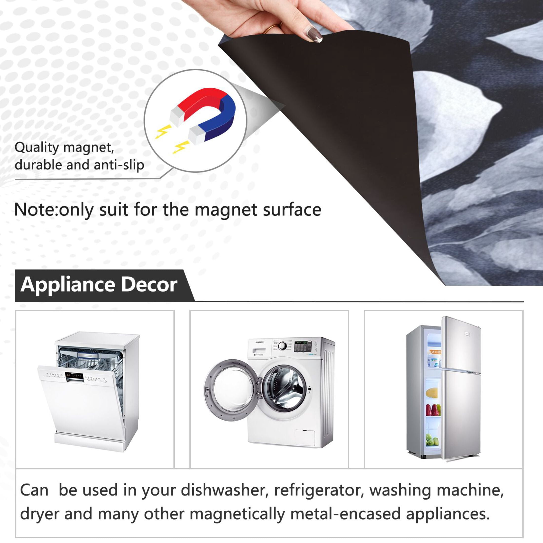 Dishwasher Magnetic Sticker 23x26 Inch Refrigerator Magnetic Sticker Washing Machine Magnetic Sticker Kitchen Panel Magnetic Sticker Home Decor Cartoon Gray Roses Seamless