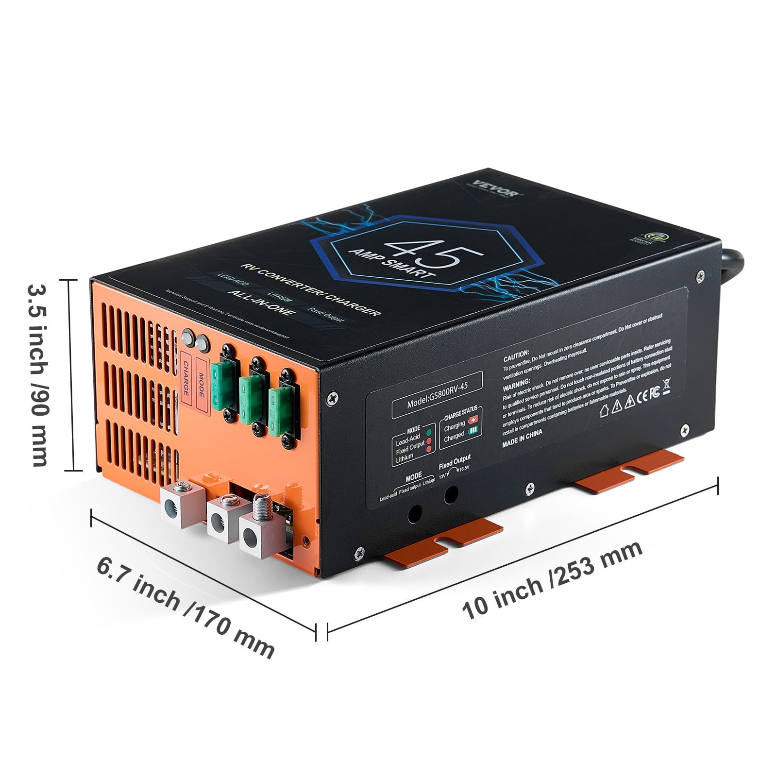 VEVOR RV Converter, 45 Amp, 110V AC to 12V DC RV Power Converter Battery Charger with 4 Stage Smart Charging 13V to 16.5V Adjustable Operating Range, Compatible with Lithium Lead Acid Battery, ETL