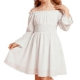thumbnail image 2 of Kiijoy Girls Off Shoulder Long Sleeve Dress Solid Color Smocked Short Dress, Sizes 5-14, 2 of 8