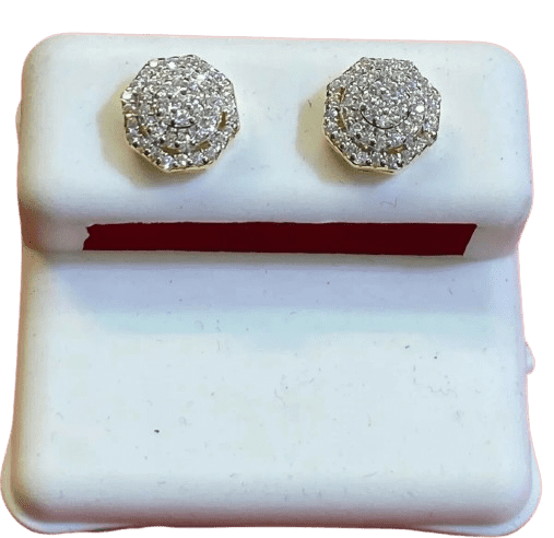 1Ct Round Cut Lab Created Diamond Men's Cluster Stud Earrings Yellow Gold Plated