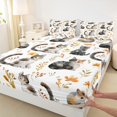 thumbnail image 3 of Homewish Pet Cat Kitten Twin Sheet Sets,Country Floral Twin Fitted Sheet,White Gray Orange Flat Sheet For Kids,Luxury Bedroom Decor,3 Pieces, 3 of 7