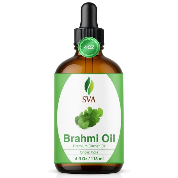 SVA Brahmi Oil - 4 Fl Oz – 100% Natural Cold Pressed Brahmi Oil - for Face, Skin Care, Hair Care, Scalp Massage & Body Massage – Carrier Oil with Dropper