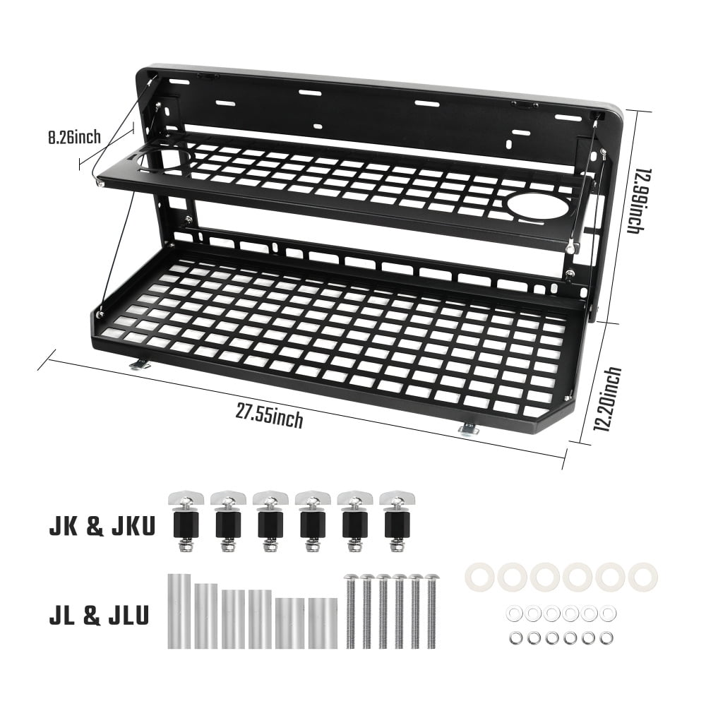 2-Tier Tailgate Table Rear Foldable Storage Cargo Rack Outdoor Camping Desk Fits for 2007-2022 Jeep Wrangler JK&JL 4 Door (Not Fit JK Models with Stock Subwoofer)