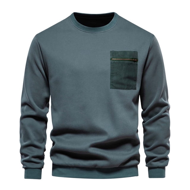 FAIWAD Chandails à Col Rond pour Hommes Manches Longues Couleur Unie Décontracté avec Poches Poitrine