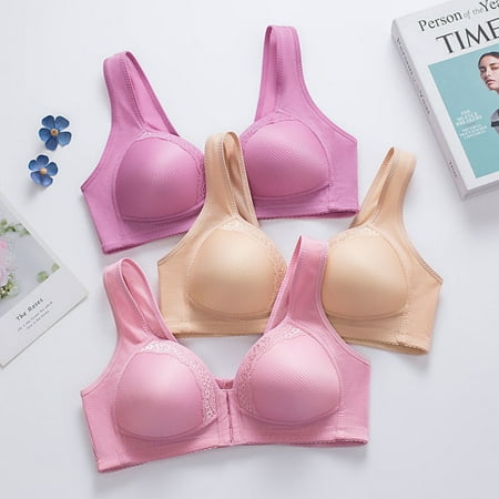 

Morefun-Female 3PS Breathable Bras No Steel Ring Bras Front Buckle Bras Adjustable Push Up Bra Comfortable Full Cup Bra