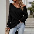 thumbnail image 2 of WULMLEO Women Off Shoulder Wrap Ribbed Knit Sweaters Long Sleeve Loose Cross Front Pullover Tops Black S, 2 of 6