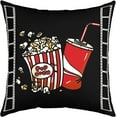 thumbnail image 5 of Set of 4 Movie Theater Throw Pillow Covers, Cinema Poster Design Cushion Case for Home Living Room Decor, Reversible Popcorn Vintage Old Fashion Decorative Throw Cushion Case, 18x18 Inches, 5 of 5
