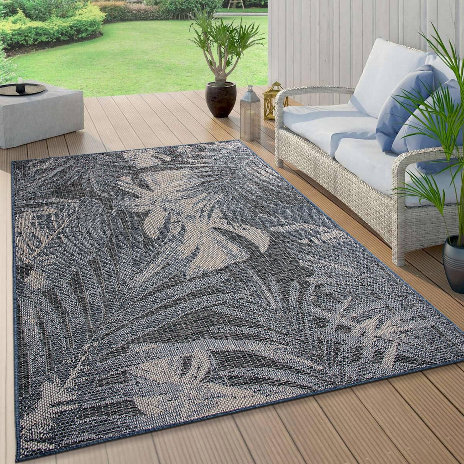 World Rug Gallery Tropical Floral Indoor/Outdoor Area Rug Blue 5' x 7