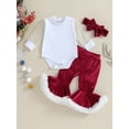 thumbnail image 2 of Wassery Baby Girl Christmas Outfits Clothes 6M 12M 18M 24M Toddler Long Sleeve Stars Romper +Flare Pants Headband Set 3Pcs Christmas Holiday-themed Clothing for Newborn Girls, 2 of 9