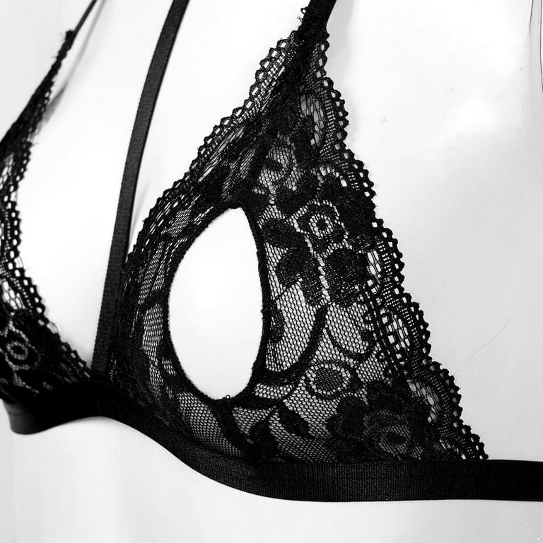 Uerlsty Women's Lace See Through Bra Sexy Lingerie Underwear Open Front  Close Bralette 