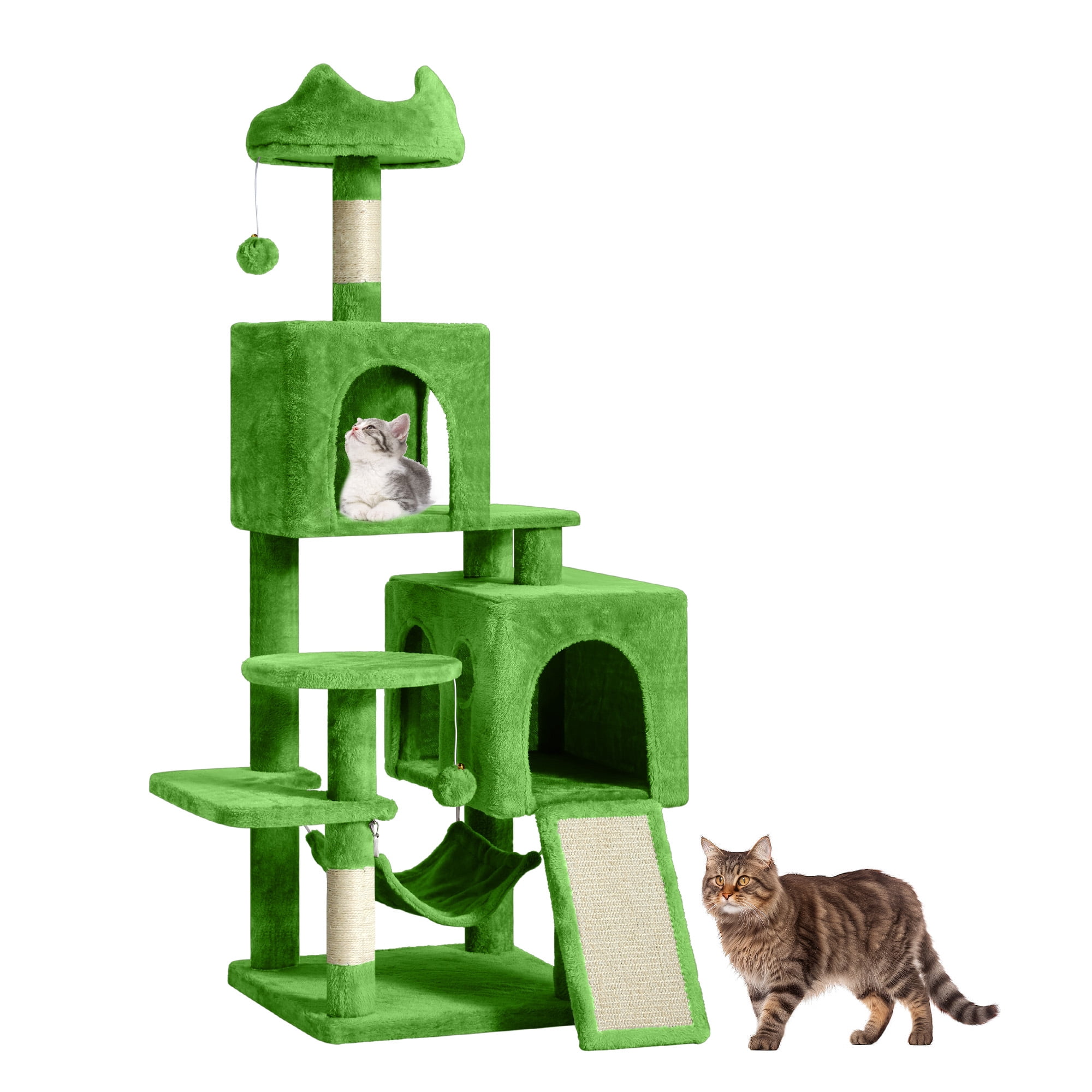Uforic Cat Tree Tower 54" Multi-Level Cat Condo with  Scratching Posts&Hammock, for indoor Small Cats, Green