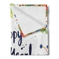 thumbnail image 2 of New Year Soft Flannel Fleece Throw Blanket, Rowan Cones Wild Grapes and Arborvitae Branches Composition Happy Words, Cozy Plush for Indoor and Outdoor Use, 70" x 90", Multicolor, by Ambesonne, 2 of 5
