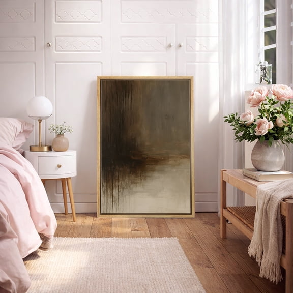 Framed Canvas Print Brown Gray Abstract Wall Art Neutral Modern Decorative for Living Room Bedroom - 16"x24" NATURAL