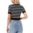 thumbnail image 3 of INSPIRE CHIC Short Sleeve Striped Top for Women Crew Neck t Shirts 2026 Summer Knit Casual Cropped Pullover Sweater XS Black, 3 of 6