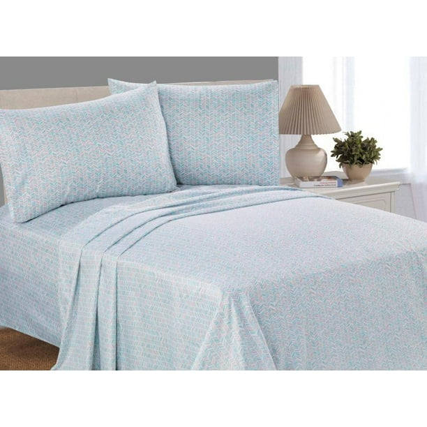 Mainstays Soft Wrinkle Resistant Microfiber Queen Mint Chevron Sheet