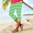 thumbnail image 2 of Fanxing Striped Capri Leggings for Women 2025 High Waisted Yoga Pants Tummy Control Workout Leggings Lightweight Cozy Cropped Pants Women's Activewear Leggings Green,XL, 2 of 6
