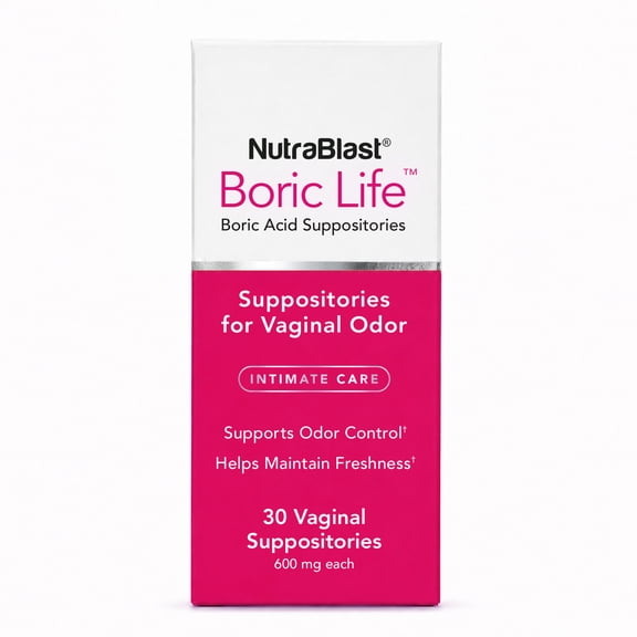NutraBlast Boric Life Boric Acid Vaginal Suppositories 600 mg, 30 Count for Odor Control