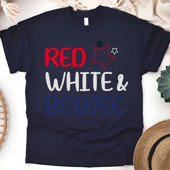Red White and Boujee T-Shirt,Patriotic Trendy Graphic Tee, 4th of July Shirt, Navy, Size S