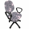 thumbnail image 1 of Floral Office Chair Slipcover, Vintage Style Bindweed Flower Bells Natural and Scented Elements, Protective Stretch Decorative Fabric Cover, Standard Size, Petrol Blue Mauve, by Ambesonne, 1 of 5