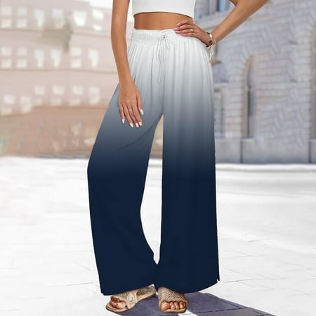 Hontri Wide Leg Pants Woman Womens Wide Leg Palazzo Pants Boho Floral 2025 Summer Beach Culottes Flowy Casual Trousers for Vacation Loose Lounge Pants