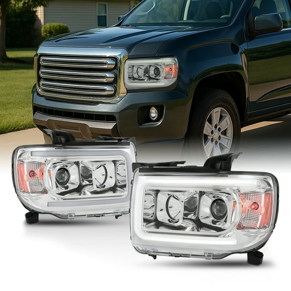 AKKON - For 2015-2022 GMC Canyon LED Light Bar DRL Projector Headlights Chrome Housing RH   LH