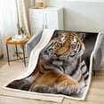 thumbnail image 2 of Tiger Blanket Throw, 3D African Wildlife Feline Carnivorous Animal Lying On The Stone Minimalistic Style Fleece Blanket, Decorative Sofa Sherpa Blanket Lightweight, Throw 50"x60", Black White, 2 of 4